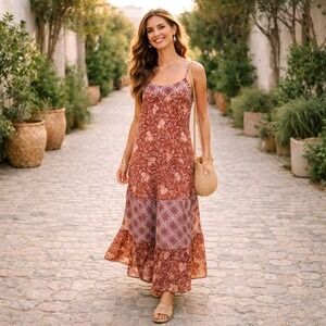 Knox Rose Patchwork Floral Maxi Dress Boho Sundress Festival Sundress Small